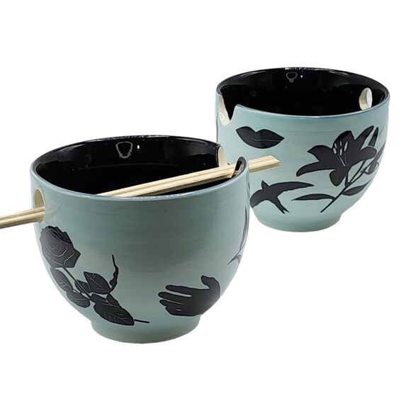 UO Home Set of 2 Ramen Noodle Bowls with Chopstick Holders Sticks Not Included - Picture 4 of 16